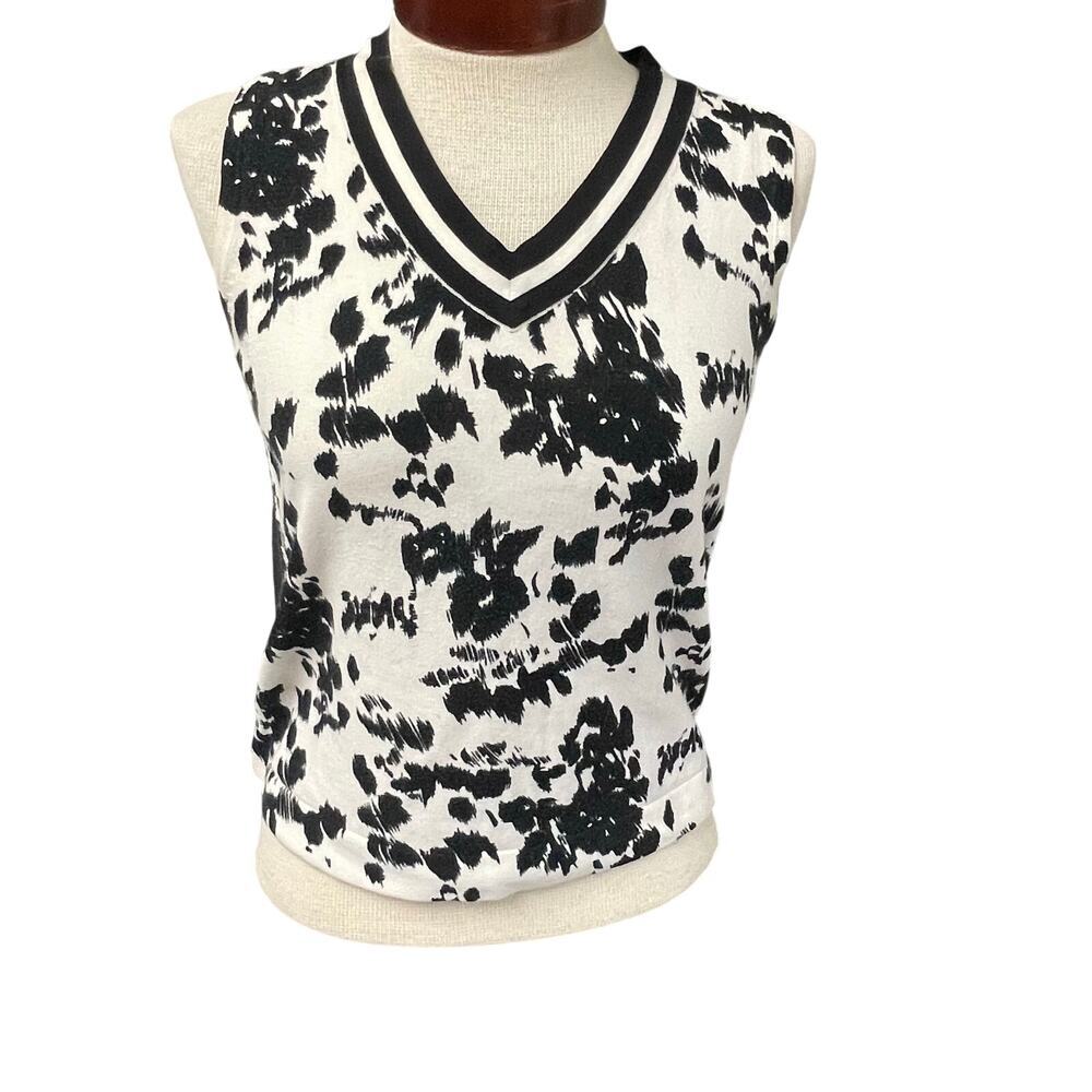 Austin Reed Womens Black White Knit Sleeveless Top Size Medium Stretch